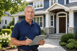 Experienced home inspector reviewing notes on a clipboard